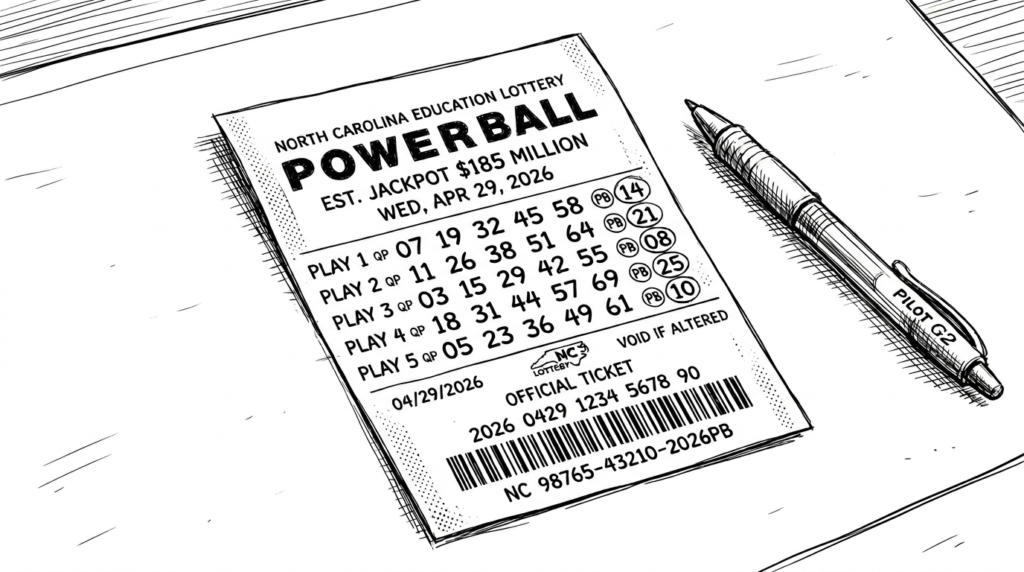 Powerball lottery ticket illustration showing multiple number selections representing illusion of control in decision-making