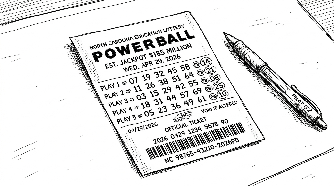 Powerball lottery ticket illustration showing multiple number selections representing illusion of control in decision-making